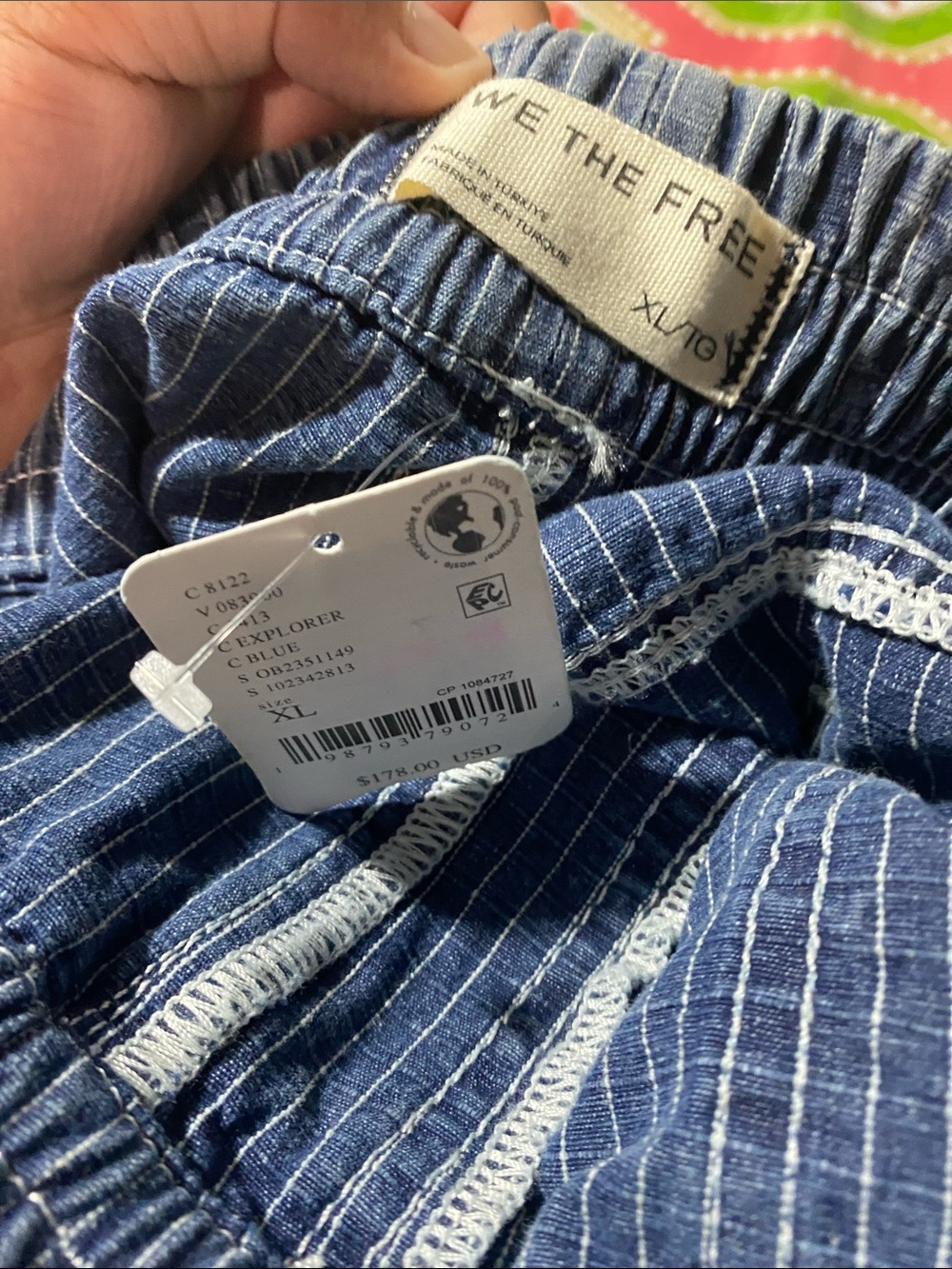 Free People Atlas Parachute Jeans Striped Denim Blue Barrel Baggy XL - Picture 4 of 5